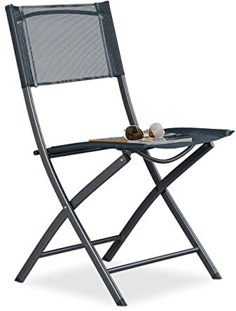 Relaxdays 10020943 Chaise de jardin pliable plastique et métal chaise balcon pliante camping terrasse wave HxlxP: 87 x 55 x 48,5 cm, anthracite gris
