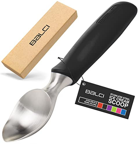 professionnel en acier inoxydable Cuillère à crème glacée en Balci – No-thaw rigide Cuillère à glace – Passe au lave-vaisselle – en caoutchouc antidérapant Grip Ice Cream Pelle Spade –-Vert noir