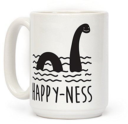 LookHUMAN Happy-Ness Loch Ness Monster Kaffeetasse, 425 ml, Keramik, Weiß