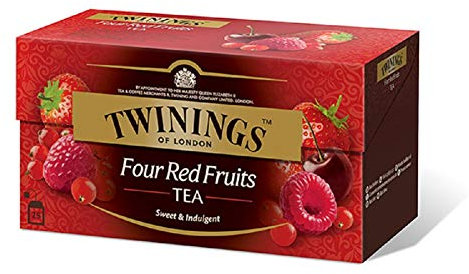 Twinings Tè Aromatizzati - Quattro Frutti Rossi - Tè Nero Aromatizzato alla Fragola, Ciliegia, Ribes Rosso e Lampone - Carattere Morbido e Sapore Dolce (25 Bustine)