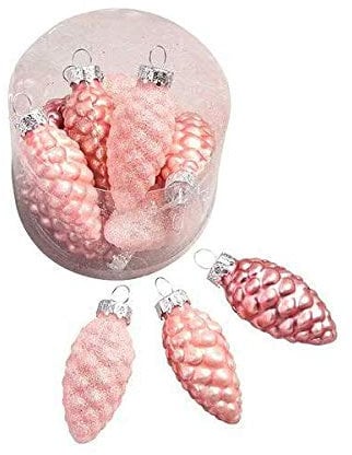 Hochwertige Glas Zapfen zum Hängen & Dekorieren - 6cm - 12er Set - Glaszapfen/Zapfenhänger – Christbaumschmuck/Tischdeko Weihnachten (Pink)