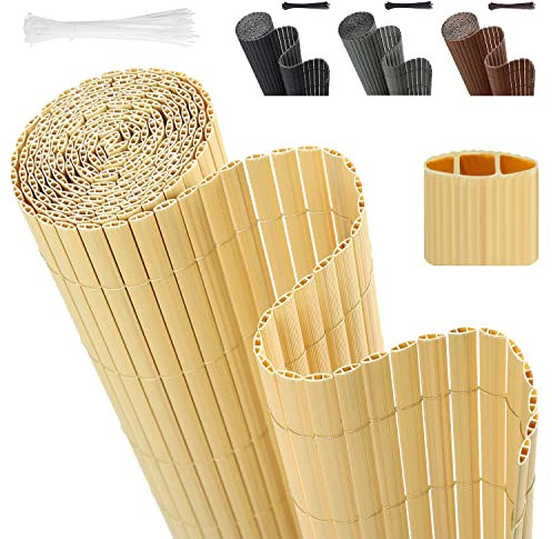 Sekey PVC Privacy Screening Fence Screening, Double Reinforced and Weatherproof, Enhanced Privacy Protection, for Garden, Balcony and Terrace, with Cable Ties, 100 x 400 cm, Bamboo