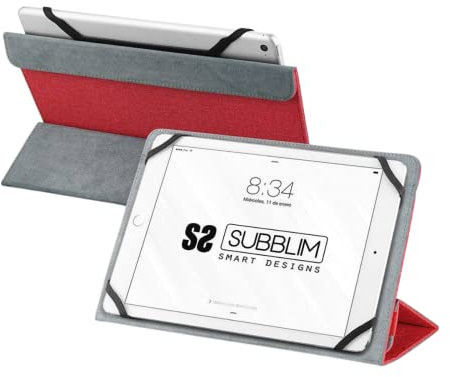 SUBBLIM Funda Tablet Universal Freecam Case 9.6 11 Rojo Formato Freecam Tres Elegantes Colores Exclusivo Sistema De Sujeción
