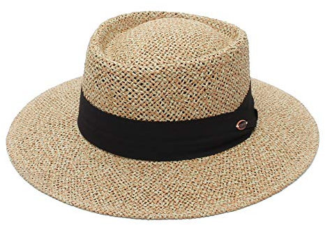 GEMVIE- Chapeau Canotier Femme Chapeaux de Paille Hommes Été Large Panama Protection UV Soleil pour Plage Unisexe - Beige - 56/58 cm