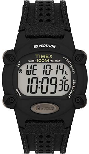Timex Herren Expedition Digital CAT 39mm Uhr - Schwarzes Gehäuse mit Schwarzem Stoff & Lederband TW4B20400