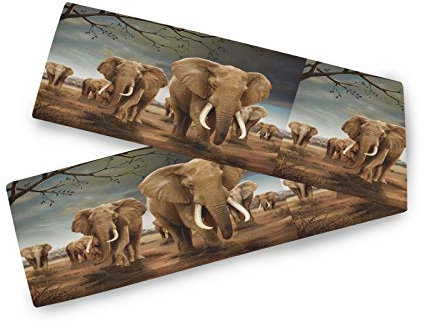 HMZXZ Tischläufer Afrika Tierwelt Elefant Table Runner Tischdecke Deckel für Hochzeit Party Familie Küche Decor, 13x70 inch