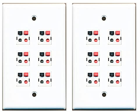 RiteAV 6 Port Speaker Jack Single Gang Wall Plate for Home Theater - White - 2 Pack