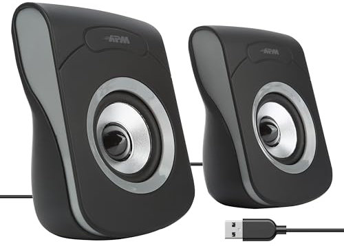 APM Enceintes Filaires USB 2.0, Duo Haut-Parleurs PC Ordinateur, Son Clair et de Qualité, Autoalimentées Via Câble USB, Volume Réglable, Sortie 6W RMS, Format Compact, Gris, 571073