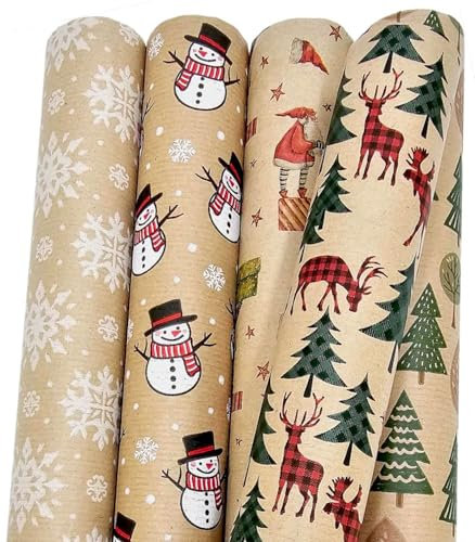 artwelten Home & Style Weihnachtsgeschenkpapier 5 Rollen Set je 2m x 70 cm aus Recyclingpapier - Nature Kraftpapier Geschenkpapier Weihnachten für Xmas Christmas Papier Geschenke (XMAS1)