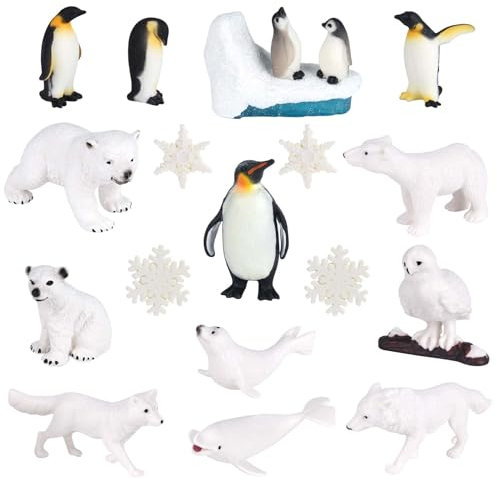 ELECLAND 19 Stück Wintertierfiguren, realistisch, Pinguin, Eisbär, Schneeflocken, Robbe, Delfin, Weihnachts-Miniaturfigur, Spielzeug für Heimwerker, Heimdekoration, Weihnachtsschmuck