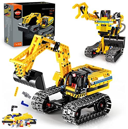 VATOS Technik Bagger Spielzeug Roboter 2-in-1 - Spielzeug Bausätze für Kinder ab 6 7 8 9 10 Jahre Jungen | STEM Kran Spielzeug Raupenbagger & Roboter 342 Teile Geschenk