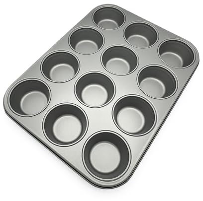 TIJAR® Bandeja para 12 magdalenas, resistente y duradera, antiadherente, 12 tazas profundas para hornear magdalenas (bandeja para 12 magdalenas)