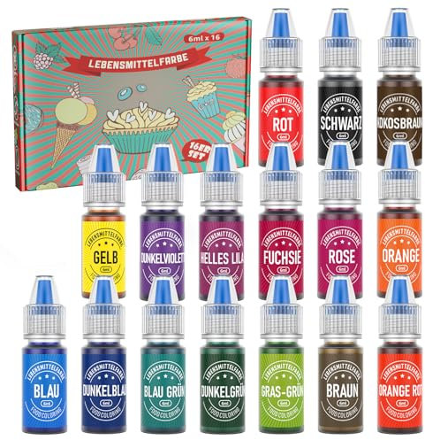 Lebensmittelfarbe 16er Set Jelife Lebensmittelfarbe Flüssig Hochkonzentriert Food Coloring zum Backen Buttercreme Macaron Regenbogen Kuchen