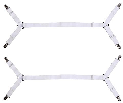 Verstellbare Elastische Bettlakenspanner, Spannbettlaken Spanner mit Metallclips, Matratzenklammern mit Langen Spannbändern für Laken Spannbettlaken Matratzenschoner, Faltenfreie Bettlaken, 2 Stücke