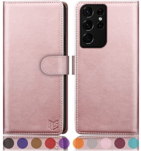 SUANPOT for Samsung Galaxy S21 Ultra case with [Credit Card Holder][RFID Blocking],PU Leather Flip Book Protective Cover Women Men for Samsung S21 Ultra Phone case Rose gold