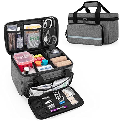 CURMIO Botiquín de Primeros Auxilios Vacia, Bolsa Enfermera Domiciliaria, Maleta de Primeros Auxilios, Bolsa Médica de Emergencia para el Viaje y Hogar, Gris (Patente Pendiente)