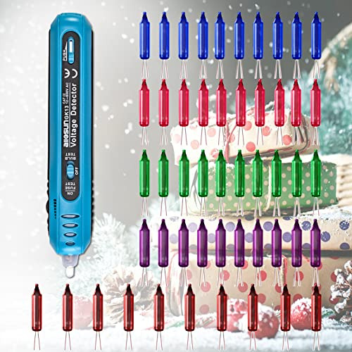 allsun Christmas Light Tester with 50pcs 2.5V Bulbs, Non-Contact Voltage Tester and Repair Tool, 12-600Vac Christmas Tree Light Tester for Holiday String Lights, Bulb and Fuse Checker