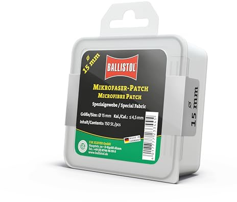 BALLISTOL Mikrofaser-Patches 15 mm | Reinigungspatches, 15mm Durchmesser für Kaliber .17, Spezialgewebe-Patch, Box mit, mit Laufreinigungsfilzen, Reinigungsdochte