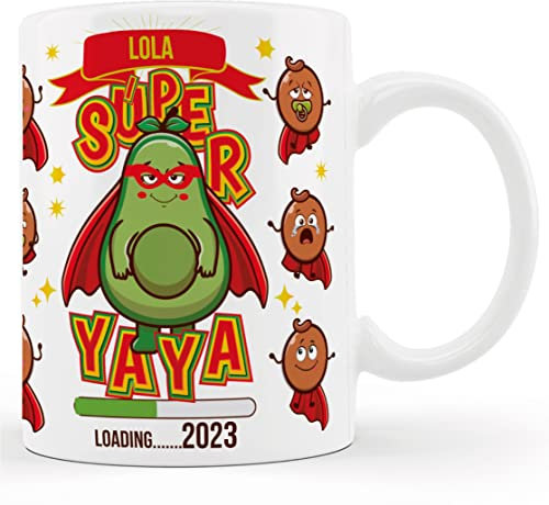 Bee Ingenious Taza Aguacate Super mamá Regalo madres o embarazada Regalos para mamas embarazadas Regalos originales para embarazadas primerizas (Súper Yaya personalizada)