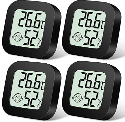 Flintronic Mini LCD Thermometer, 4 Stück Digital Thermometer Innen, Hygrometer Innen, Thermometer Hygrometer, Kabelloses, Luftfeuchtigkeit Meter für Babyzimmer Wohnzimmer Büro Gewächshaus(Schwarz)