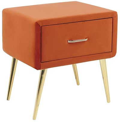 Beliani Minimalist Upholstered Bedside Table Nightstand Velvet 1 Drawer Orange Flayat