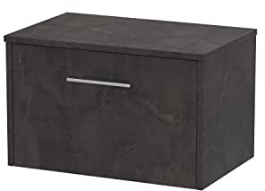 Hudson Reed JNU2622W Juno Modern Bathroom Wall Hung 1 Drawer Countertop Vanity & Colour Worktop, 600mm, Matt Metallic Slate