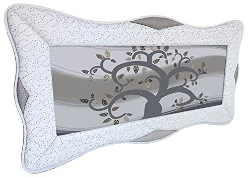 Quadro Albero della Vita fondo grigio argento Cornice Rondine in Ecopelle Bianca, Arredo soggiorno salotto camera da letto cucina ufficio bar ristorante Regalo utili, originali ed economici (120x60)