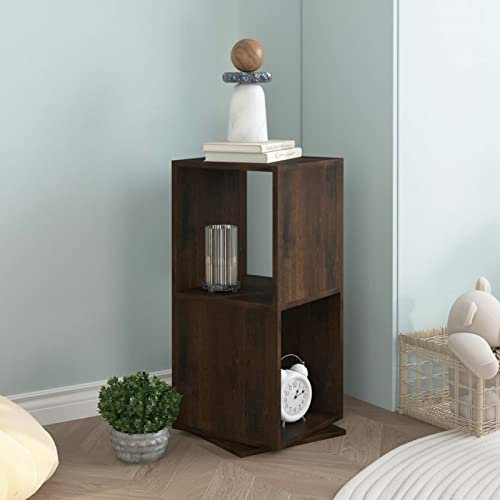 ZEYUAN Drehregal, Standregal, Drehbares Bücherregal, Drehbares Regal, Bad Regal, Bücherturm Freistehend, Toilettenregal, Räuchereiche 34,5x34,5x147,5 cm Spanplatte