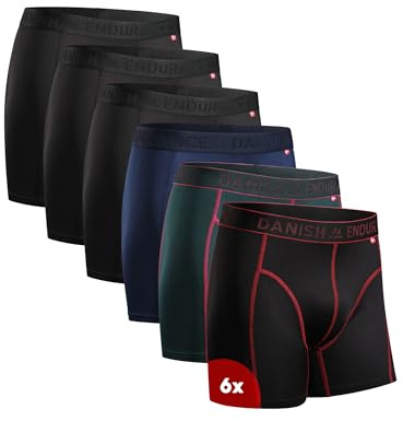 DANISH ENDURANCE 6er Pack Sport Boxershorts Herren, Mit regulärem oder langem Bein, 3X Schwarz, 1x Blau, 1x Schwarz/Rot, 1x Grün, XXL