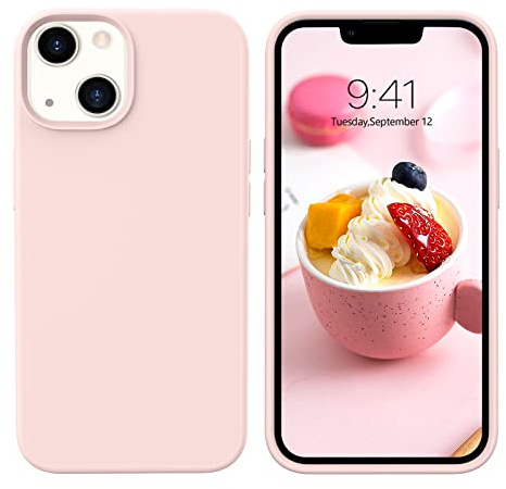 DUEDUE Coque en Silicone Liquide pour iPhone 13 6,1 Pouces, Rose Pâle | Silicone Fine Rigide Antichoc, Coque de Téléphone Protection Intégrale, Micro Fibre Anti Rayures Etui pour iPhone 13