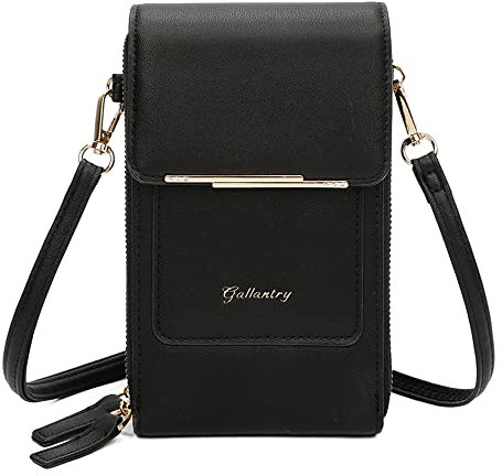 Gallantry - Petit Sac à Bandoulière Femme pour Téléphone Portable- Poche Porte-carte Tout-en-un - Pochette Multifonction Similicuir Grainé - Chic Tendance - Noir