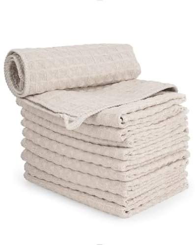 watchget Barista Micro Cloth 10 Pack, Microfiber Espresso Cleaning Towels Waffle Weave Kitchen Dish Cloths Cafe Bar Towel Coffee Machine Accessories Rag, Khaki(12x12)
