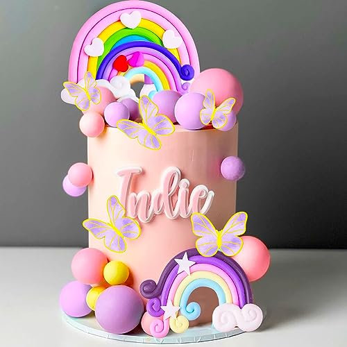 JeVenis Lila Regenbogen Tortendeko Schmetterling Tortendeko Kuchen Topper Kinder Geburtstag Babyparty Hochzeit Cupcake Topper