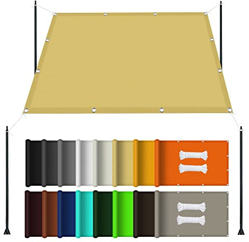 wasserdichte Schutzhülle für Terrasse 4 x 4 m, Wasserdichtes Unkrautvlies für Terrasse 98% UV Schutz Sonnensegel für Garten Terrasse Camping, Creme Farben