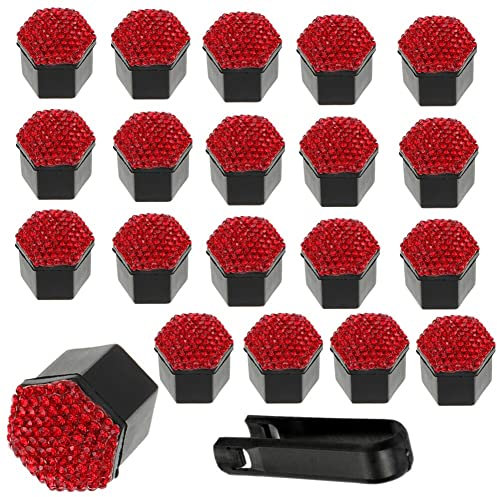 URFEDA 20 Stücke Universal Auto Radmutternkappen 21mm,Bling Bling Radschraubenkappen Radmutter Radbolzen Kappen für Auto-Muttern,Bling Diamant Radmutterkappe Sechskantschutz Radschrauben Kappen,Rot