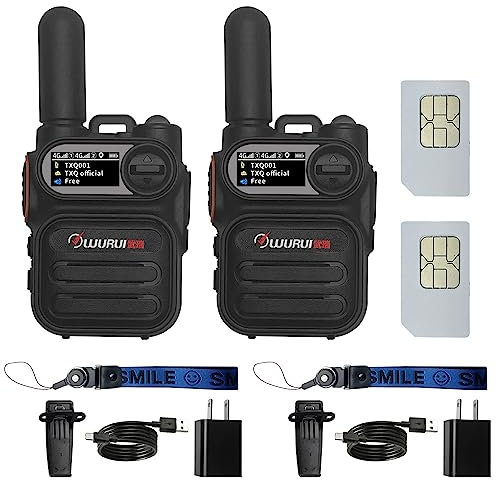 Wurui TXQ G388 mini 4G POC global-ptt app two way radio cell phone long range distance for adults teams truck communication police quality (2 pack black with 500M card)