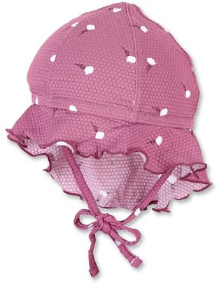 Sterntaler Bademütze Blumen mit Nackenschutz und Bindeband - Mädchen Schwimmmütze mit UV -Schutz 50+ - UV Bademütze Baby aus Bademodenstoff - Schirmmütze für Badespaß an sonnigen Tagen - purpur, 49