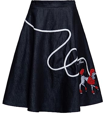 Queen Kerosin Damen Swing Rock Rock'n'roll Midi Taillenrock Tailliert Poodle