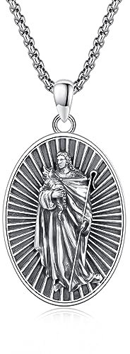 YueYuan Jesus und Lamm Halskette für Männer 925 Sterling Silber Jesus Anhänger Jesus Medaillon Lamm Gottes Halskette Amulett Religiöser Christus Schmuck Geschenk für Ggeburtstag