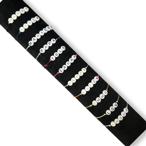 bracelet fil cordon nylon personnalisé prénom - perles lettres doré noir ou multicolore - cadeau bébé fille garçon-cadeau nouveau né coeur rouge - 33 couleurs de fil au choix
