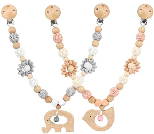 Wechoide Kinderwagenkette Holz Baby, Kinderwagen Kette für Babys, Babyspielzeug und Geschenken, Anhänger Spielzeuge Set für Baby, für Babys ab 0+ Monaten