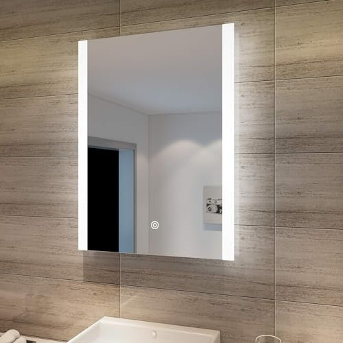 SOONI Espejo de Baño con Iluminación Blanco Frío Ahorro de Energía Espejo de Pared de Baño LED 80 x 60 cm