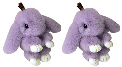 Verve Jelly Bunny Schlüsselanhänger 2 Stück süße Pom Pom Schlüsselanhänger flauschiger Hase Schlüsselanhänger flauschiger Hase Schlüsselanhänger für Autodekoration Hellviolett