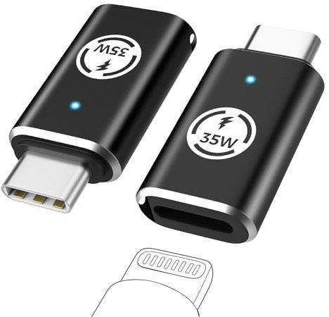 MoKo Adaptateur Lightning vers USB C Lot de 2, Adaptateur USB-C vers Lightning pour iPhone 16/16 Pro/16 Pro Max/iPhone 15 Pro Max Plus, iPad Pro/Air, Pas pour Audio/OTG/Écouteurs, Noir 35W