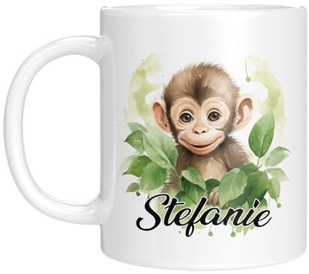 TassenTicker - Personalisierte Kindertasse mit Namen - mit Tieren - für Jungen & Mädchen - Tasse - Geschenk - Geburtstagsgeschenk - Namensgeschenke - Keramik - 330 ML (Affe)