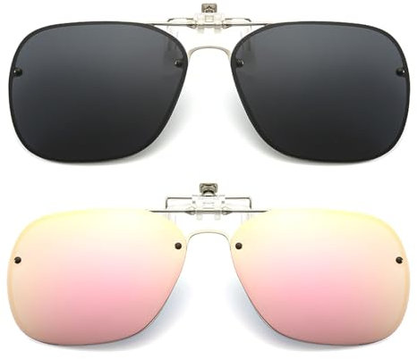 Long Keeper Lunettes de soleil à clipser – Lunettes de soleil polarisées à clipser pour homme et femme UV400 pour conduite en plein air, Noir et rose.