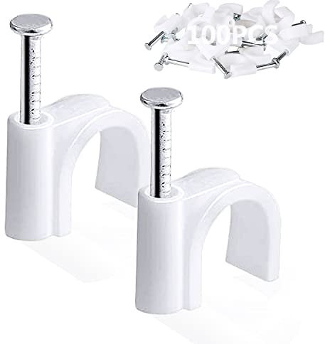100PCS Round Cable Clips, 0.8CM Electrical Cable Wall Clip Nail Clips Management, Wire Tidy Clips Pins Cable Tacks