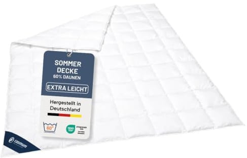 casimum Sommer Daunendecke 200x200 cm, Sommerdecke extra leicht, 60% Daunen | 360g Füllgewicht, DOWNPASS, Made in Germany, für Allergiker, OEKO-TEX, Bezug 100 % Baumwolle, Kassettendecke