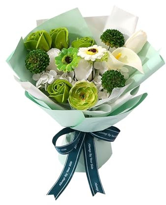 Folpus Ramo de Flores de jabón, Flor de jabón de baño, Flor Artificial Hecha a Mano para Fiesta de Compromiso, Verde