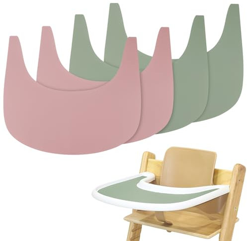 Hochstuhl Tischset, 4 Stück Strapazierfähiges Hochstuhl Tischset Silikon, für Tripp Trapp Hochstuhl Zubehör, Geeignet für Tripp Trapp Hochstuhl Tablett (Rosa/Grün)
